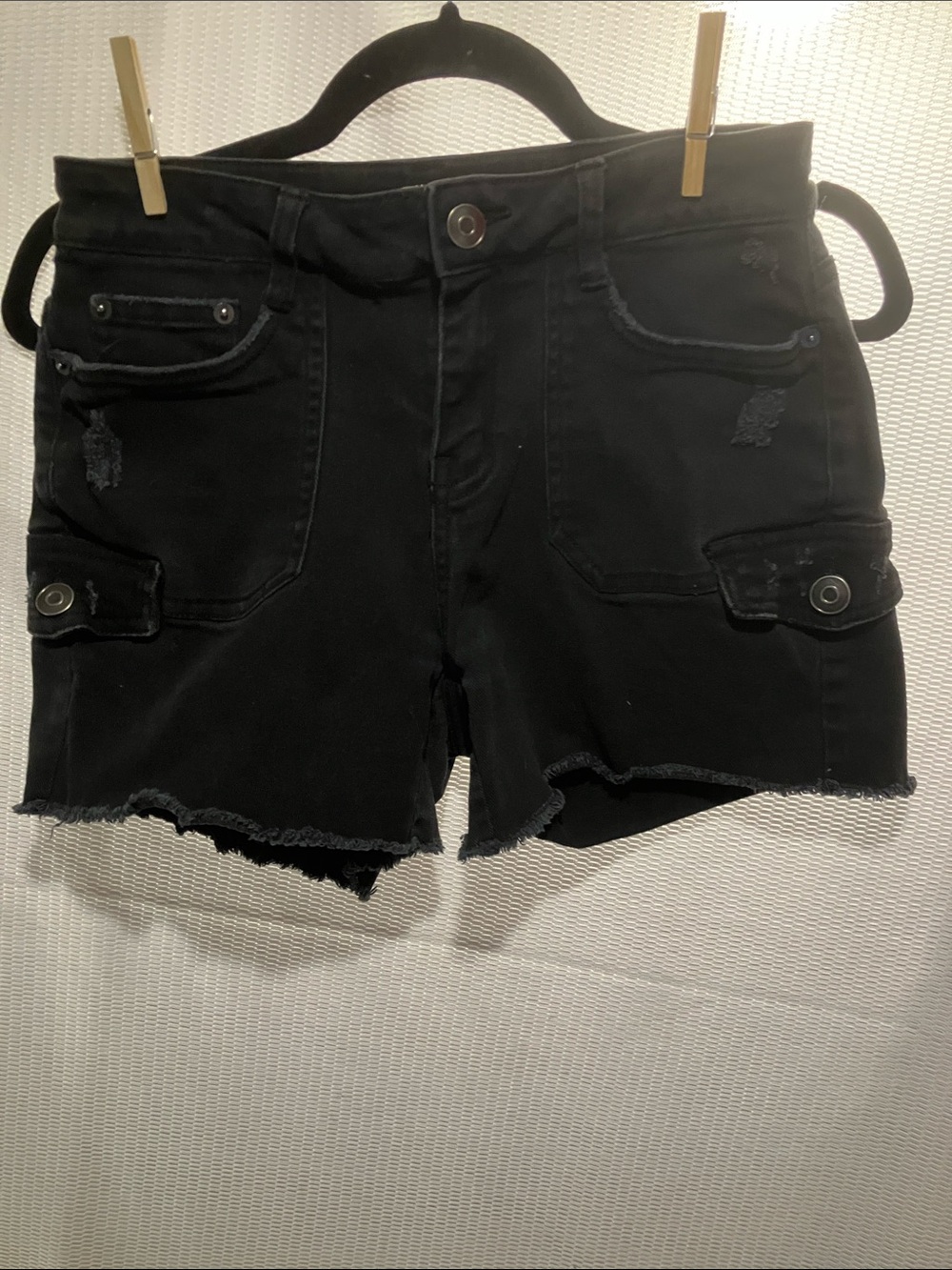 Time and Tru Black Distressed Cargo Jean Shorts